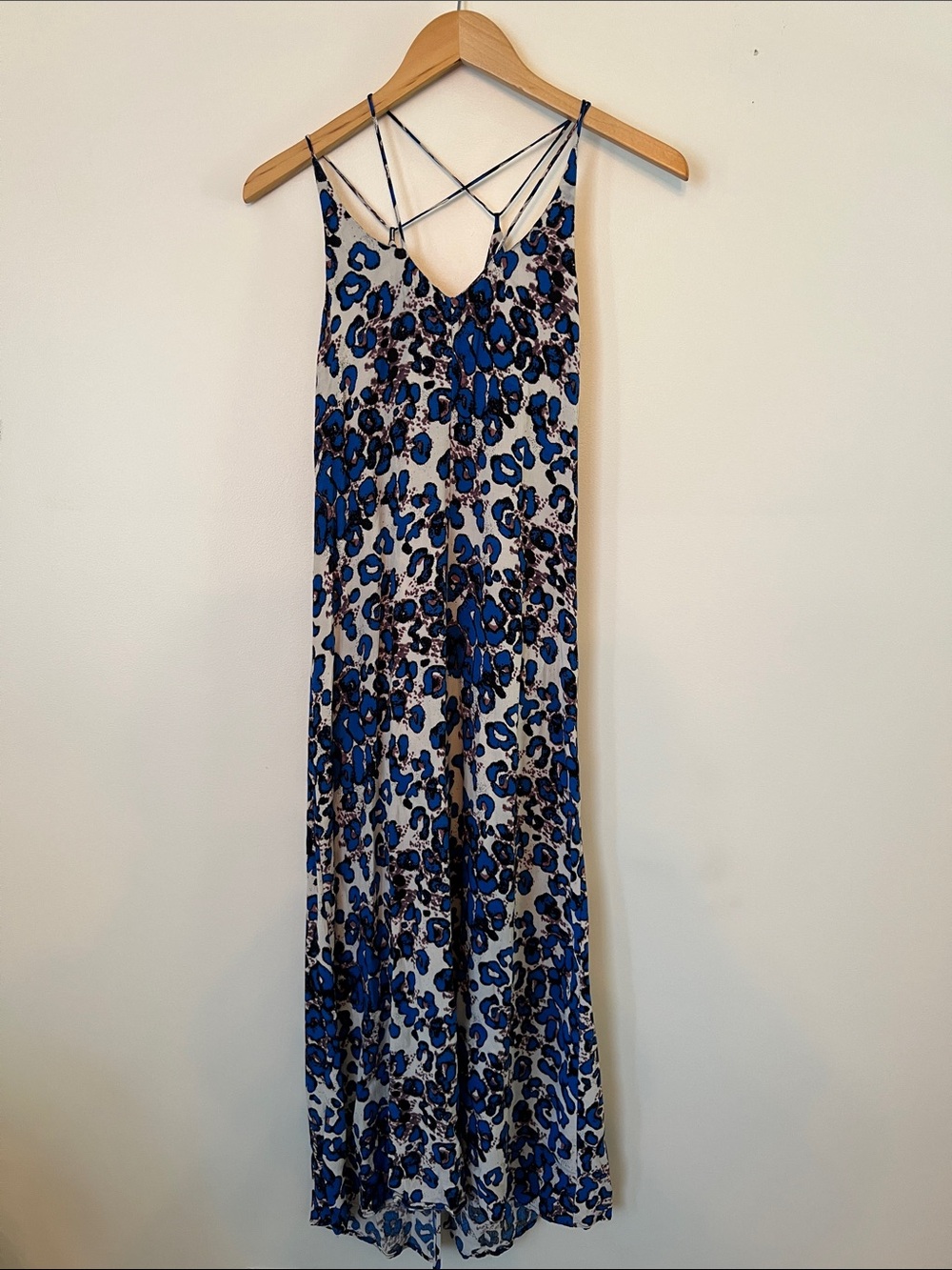 Topshop Blue Leopard-Print Crisscross Maxi Dress